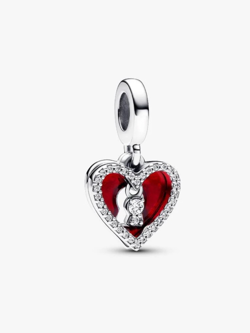 Pandora Silver Red Heart Lock Dangle Charm